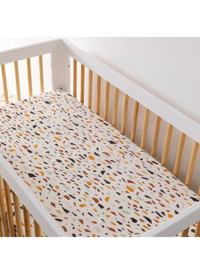 Babyletto 100% Organic Cotton Crib Sheet, GOTS-Certified, Fitted 360°, Ultra-Soft and Breathable Muslin - Terrazzo