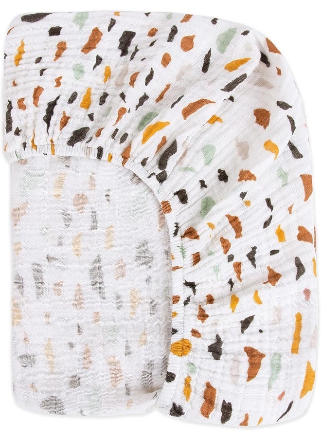 Babyletto 100% Organic Cotton Crib Sheet, GOTS-Certified, Fitted 360°, Ultra-Soft and Breathable Muslin - Terrazzo