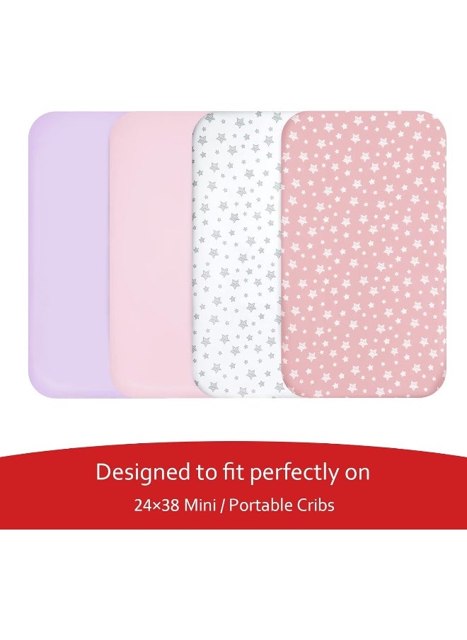 Moonsea Mini Portable Crib Sheets 4 Pack for Girls