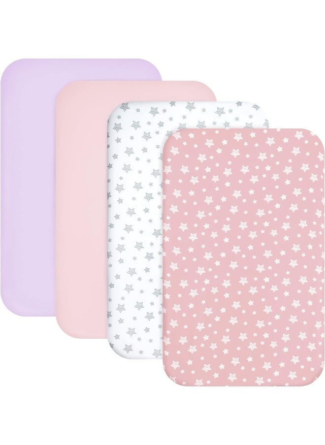 Moonsea Mini Portable Crib Sheets 4 Pack for Girls