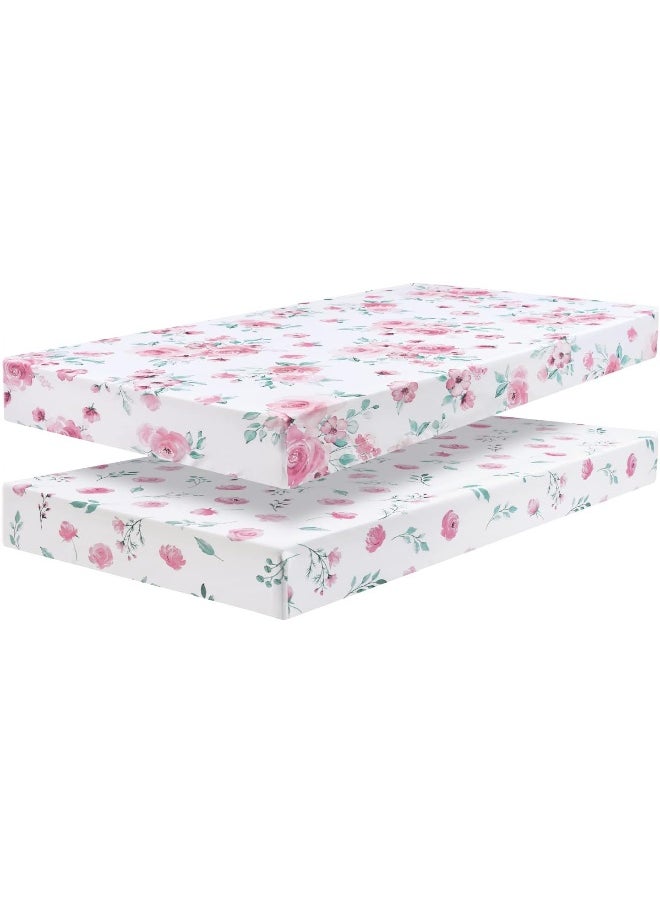 David's Kids 2 Pack 100% Cotton Mini Crib Sheets, Soft Breathable Comfortable Baby Sheet Set for Boys Girls Unisex, Universal Fit for Pack N Play, Playard and Mini Crib Mattresses, Floral Flowers