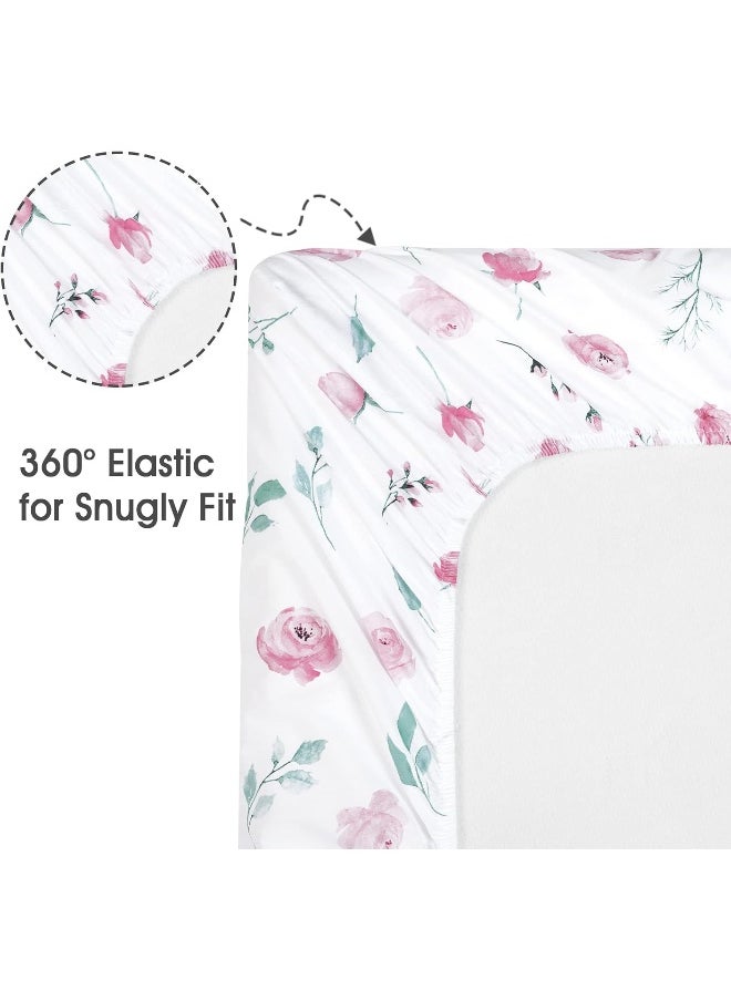 David's Kids 2 Pack 100% Cotton Mini Crib Sheets, Soft Breathable Comfortable Baby Sheet Set for Boys Girls Unisex, Universal Fit for Pack N Play, Playard and Mini Crib Mattresses, Floral Flowers