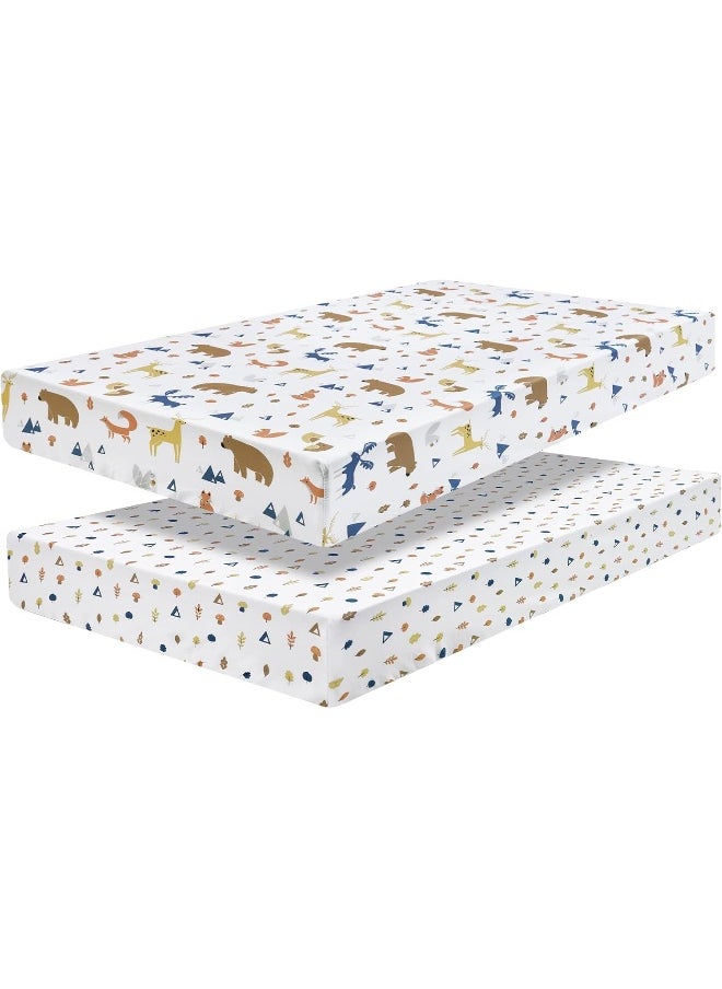 David's Kids 2 Pack 100% Cotton Mini Crib Sheets, Soft Breathable Comfortable Baby Sheet Set for Boys Girls Unisex, Universal Fit for Pack N Play, Playard and Mini Crib Mattresses, Woodland Animals