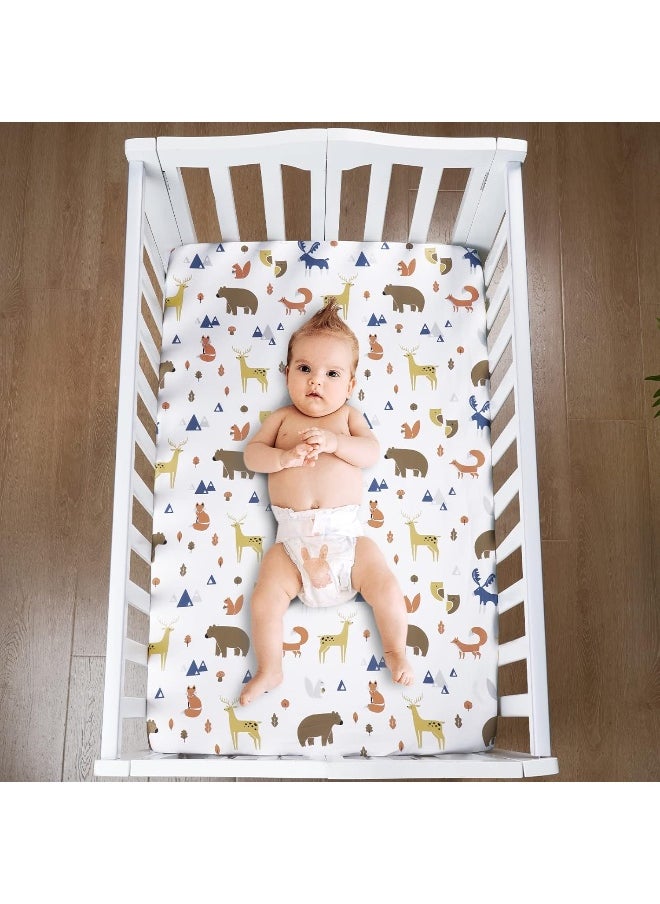 David's Kids 2 Pack 100% Cotton Mini Crib Sheets, Soft Breathable Comfortable Baby Sheet Set for Boys Girls Unisex, Universal Fit for Pack N Play, Playard and Mini Crib Mattresses, Woodland Animals