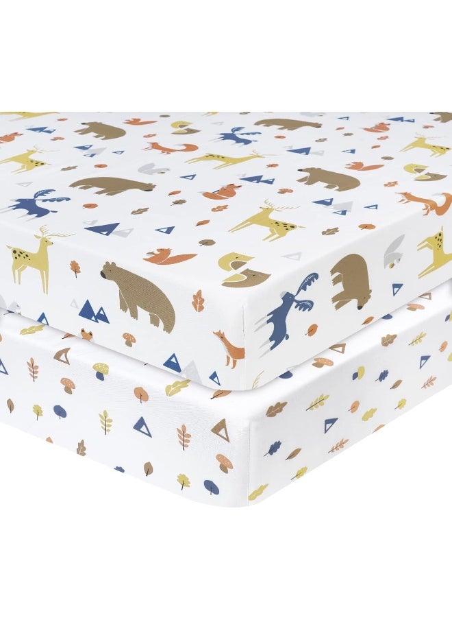 David's Kids 2 Pack 100% Cotton Mini Crib Sheets, Soft Breathable Comfortable Baby Sheet Set for Boys Girls Unisex, Universal Fit for Pack N Play, Playard and Mini Crib Mattresses, Woodland Animals
