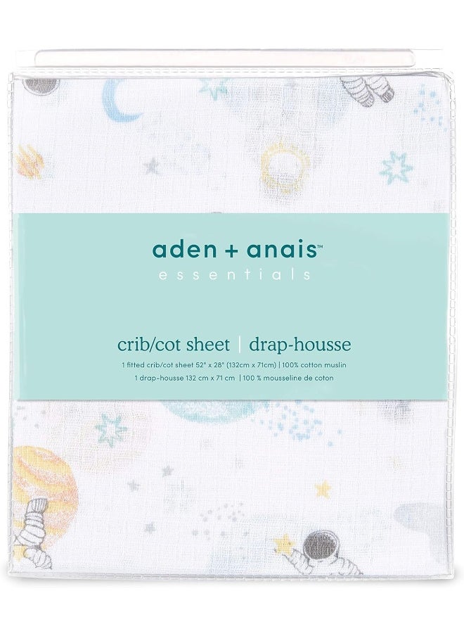 aden + anais Essentials Classic Crib Sheet, 100% Cotton Muslin, Super Soft & Breathable, Tailored Snug Fit, Space Explorers-Explorers