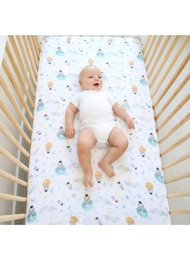 aden + anais Essentials Classic Crib Sheet, 100% Cotton Muslin, Super Soft & Breathable, Tailored Snug Fit, Space Explorers-Explorers