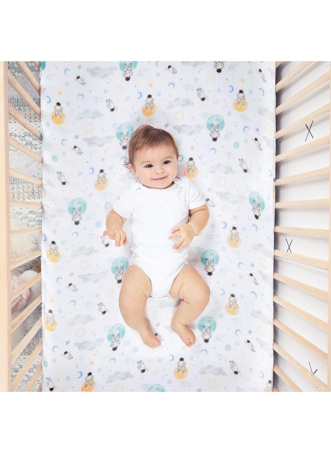 aden + anais Essentials Classic Crib Sheet, 100% Cotton Muslin, Super Soft & Breathable, Tailored Snug Fit, Space Explorers-Explorers