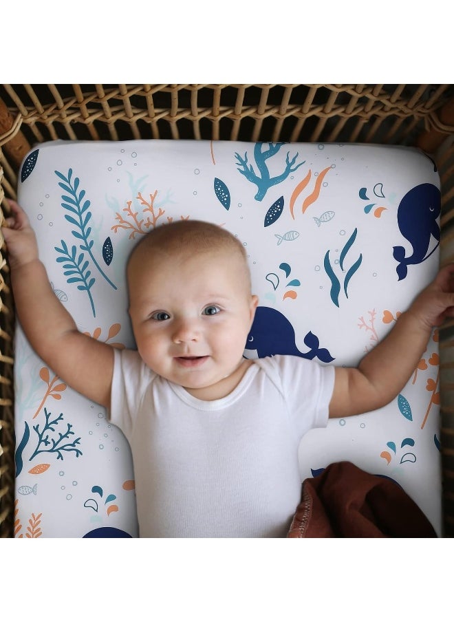 Gllquen Baby Bassinet Crib Sheets Set, Breathable Cozy Fitted Mattress Sheet, Elastic Travel Crib Fashionable Floral Pattern, Standard Cradle Safe Sheets for Baby Boy Girls 32