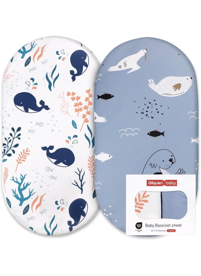 Gllquen Baby Bassinet Crib Sheets Set, Breathable Cozy Fitted Mattress Sheet, Elastic Travel Crib Fashionable Floral Pattern, Standard Cradle Safe Sheets for Baby Boy Girls 32