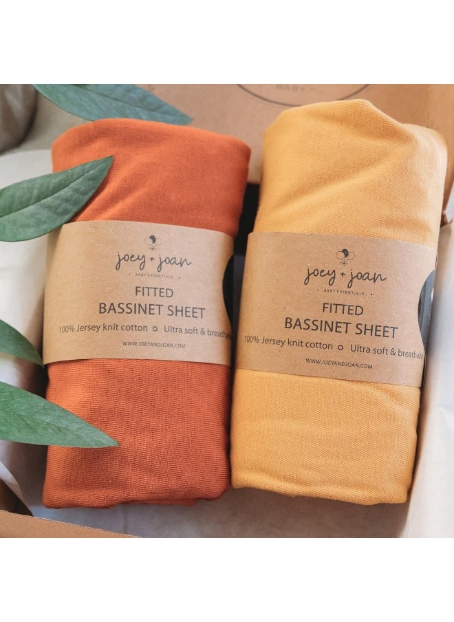 Joey + Joan Bedside Sleeper Bassinet Fitted Sheets 33x20 for Maxi COSI Iora, Koola Baby, Baby Joy, Angelbliss, Kidsclub Bedside Bassinet – 100% Jersey Cotton – Mustard Yellow Burnt Orange – 2 Pack