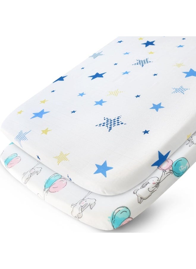 Biloban Muslin Bassinet Sheets Fit for AMKE 3 in 1, Besrey, Bellababy, Evolur Stellar, Milliard, TCBunny and Other Bedside Sleeper Bassinet - Star and Fox - 2 Pack