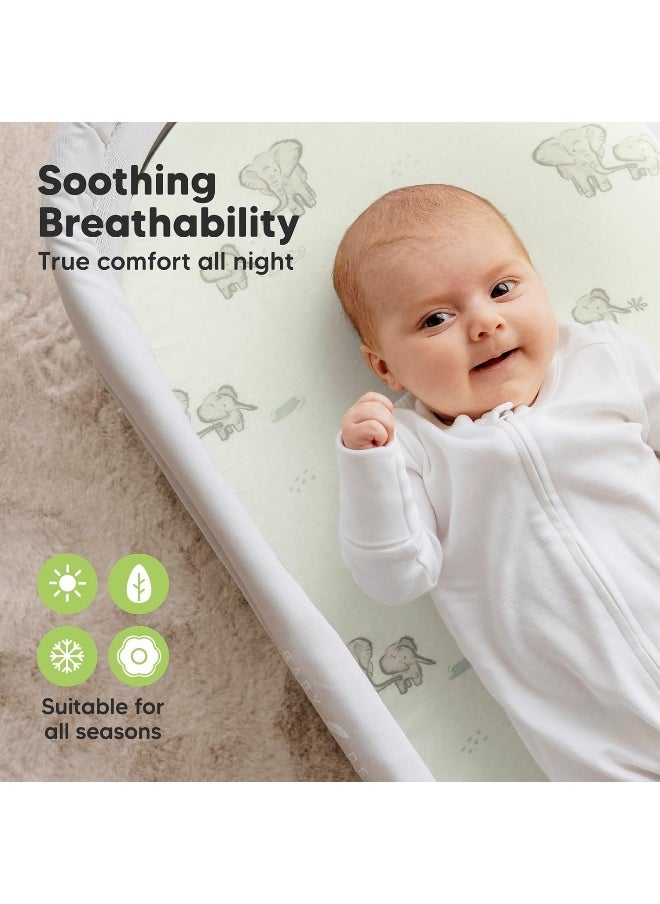 2-Pack Organic Bassinet Sheets for Girls, Boys - 100% Cotton Bassinet Mattress Sheets Compatible with Halo Bassinest Swivel Sleeper, Graco, Baby Delight, Chicco, Unisex Fitted Bassinet Sheets (Elly)