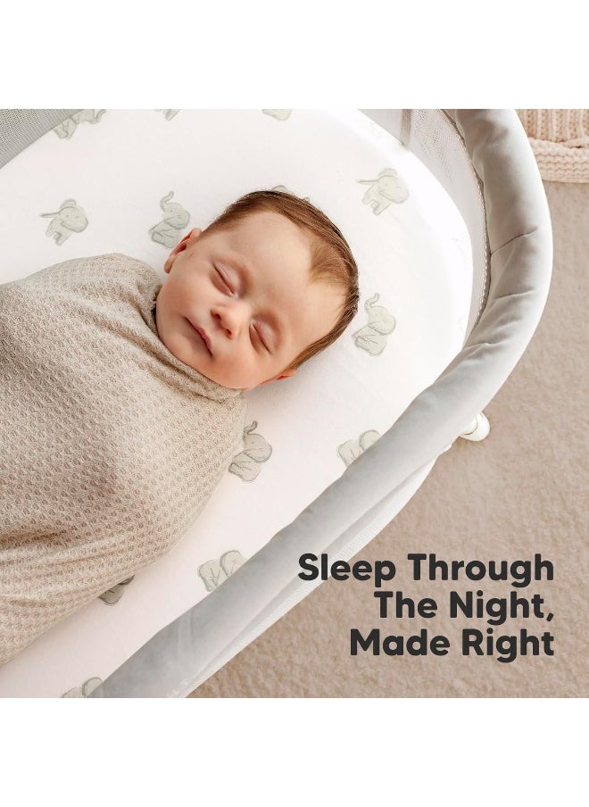 2-Pack Organic Bassinet Sheets for Girls, Boys - 100% Cotton Bassinet Mattress Sheets Compatible with Halo Bassinest Swivel Sleeper, Graco, Baby Delight, Chicco, Unisex Fitted Bassinet Sheets (Elly)