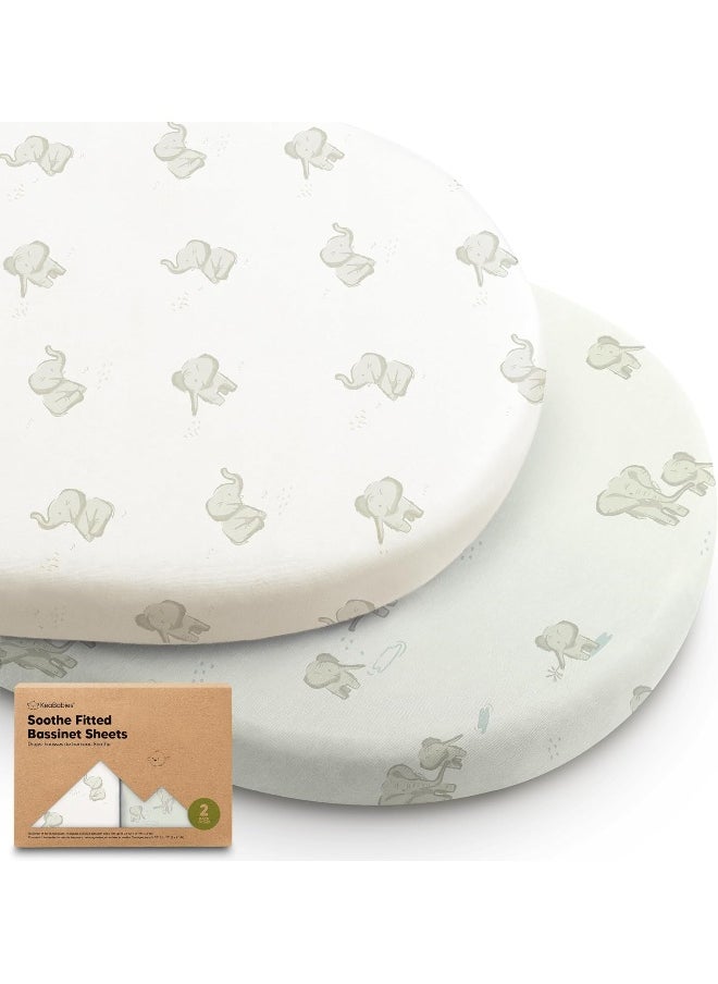 2-Pack Organic Bassinet Sheets for Girls, Boys - 100% Cotton Bassinet Mattress Sheets Compatible with Halo Bassinest Swivel Sleeper, Graco, Baby Delight, Chicco, Unisex Fitted Bassinet Sheets (Elly)