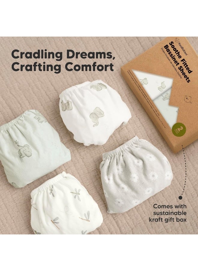 2-Pack Organic Bassinet Sheets for Girls, Boys - 100% Cotton Bassinet Mattress Sheets Compatible with Halo Bassinest Swivel Sleeper, Graco, Baby Delight, Chicco, Unisex Fitted Bassinet Sheets (Elly)