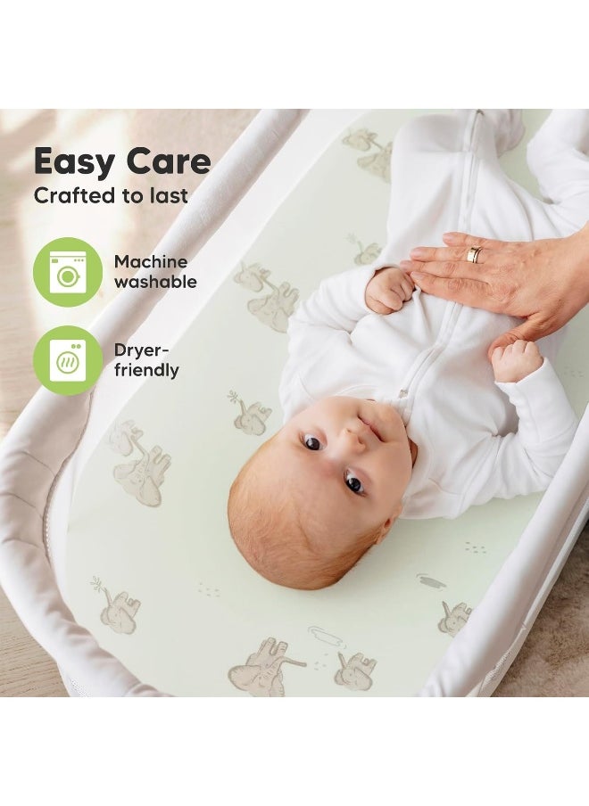 2-Pack Organic Bassinet Sheets for Girls, Boys - 100% Cotton Bassinet Mattress Sheets Compatible with Halo Bassinest Swivel Sleeper, Graco, Baby Delight, Chicco, Unisex Fitted Bassinet Sheets (Elly)