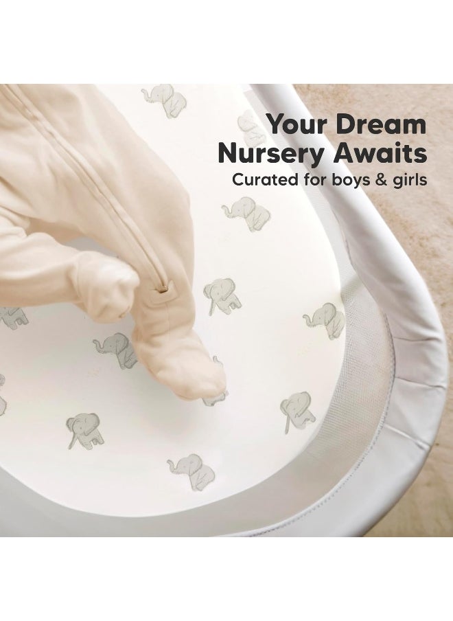 2-Pack Organic Bassinet Sheets for Girls, Boys - 100% Cotton Bassinet Mattress Sheets Compatible with Halo Bassinest Swivel Sleeper, Graco, Baby Delight, Chicco, Unisex Fitted Bassinet Sheets (Elly)