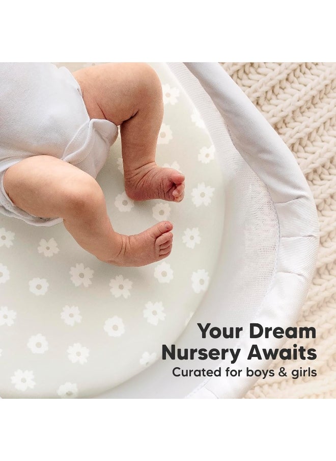 2-Pack Organic Bassinet Sheets for Girls, Boys - 100% Cotton Bassinet Mattress Sheets Compatible with Halo Bassinest Swivel Sleeper, Graco, Baby Delight, Chicco, Unisex Fitted Bassinet Sheets (Meadow)
