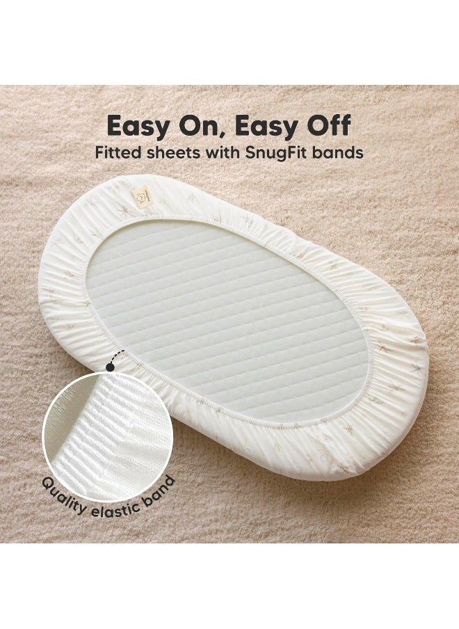 2-Pack Organic Bassinet Sheets for Girls, Boys - 100% Cotton Bassinet Mattress Sheets Compatible with Halo Bassinest Swivel Sleeper, Graco, Baby Delight, Chicco, Unisex Fitted Bassinet Sheets (Meadow)