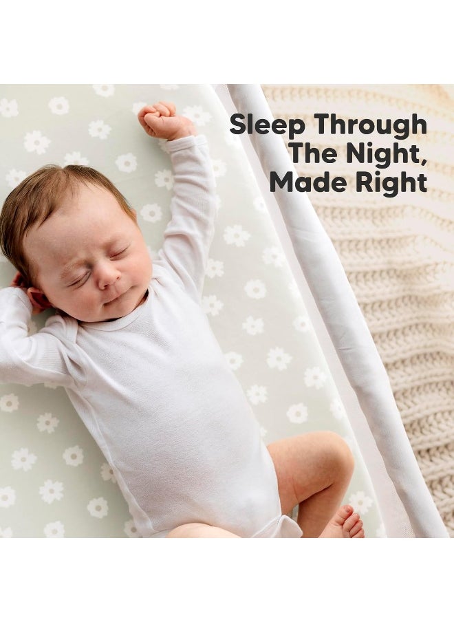 2-Pack Organic Bassinet Sheets for Girls, Boys - 100% Cotton Bassinet Mattress Sheets Compatible with Halo Bassinest Swivel Sleeper, Graco, Baby Delight, Chicco, Unisex Fitted Bassinet Sheets (Meadow)