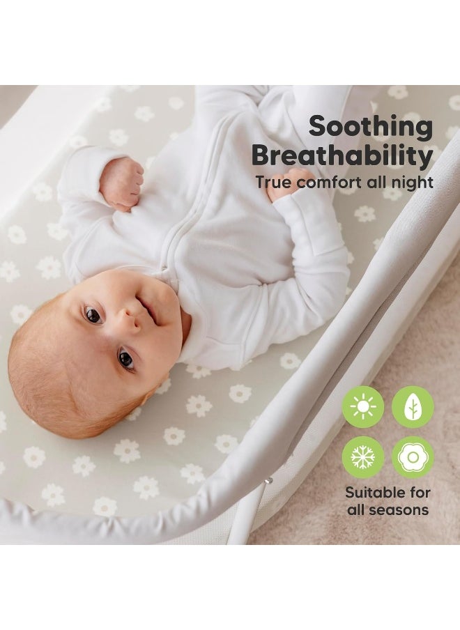 2-Pack Organic Bassinet Sheets for Girls, Boys - 100% Cotton Bassinet Mattress Sheets Compatible with Halo Bassinest Swivel Sleeper, Graco, Baby Delight, Chicco, Unisex Fitted Bassinet Sheets (Meadow)