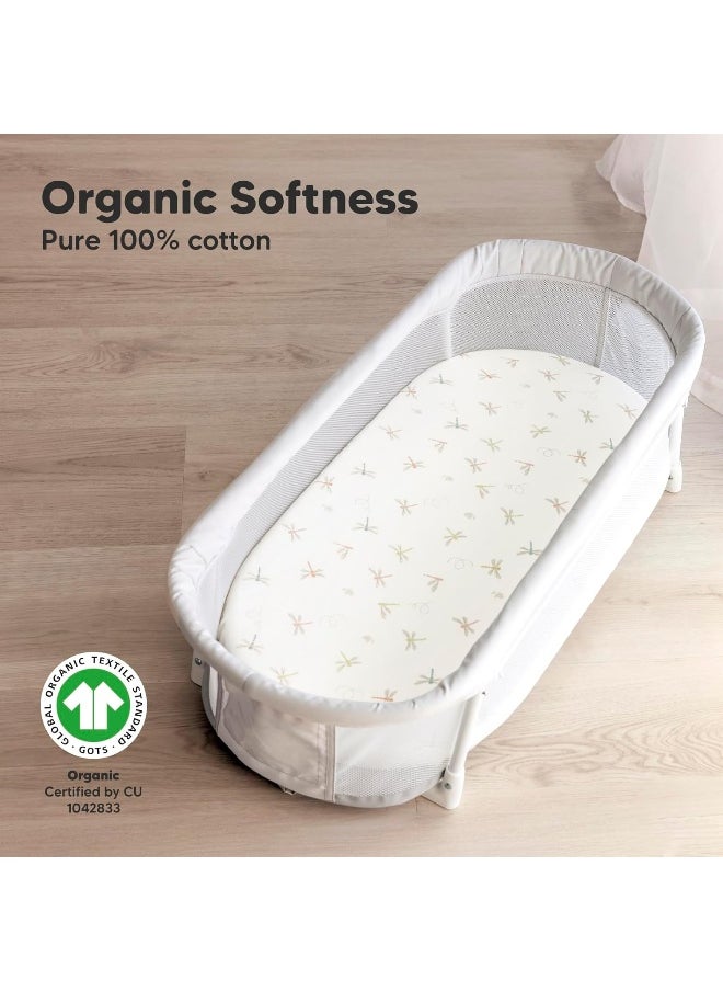 2-Pack Organic Bassinet Sheets for Girls, Boys - 100% Cotton Bassinet Mattress Sheets Compatible with Halo Bassinest Swivel Sleeper, Graco, Baby Delight, Chicco, Unisex Fitted Bassinet Sheets (Meadow)