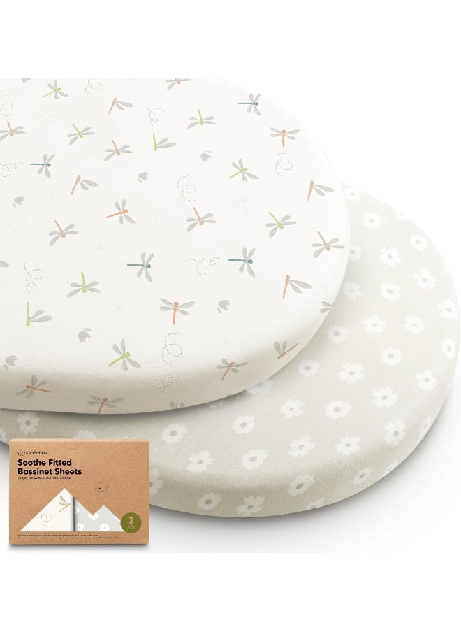 2-Pack Organic Bassinet Sheets for Girls, Boys - 100% Cotton Bassinet Mattress Sheets Compatible with Halo Bassinest Swivel Sleeper, Graco, Baby Delight, Chicco, Unisex Fitted Bassinet Sheets (Meadow)