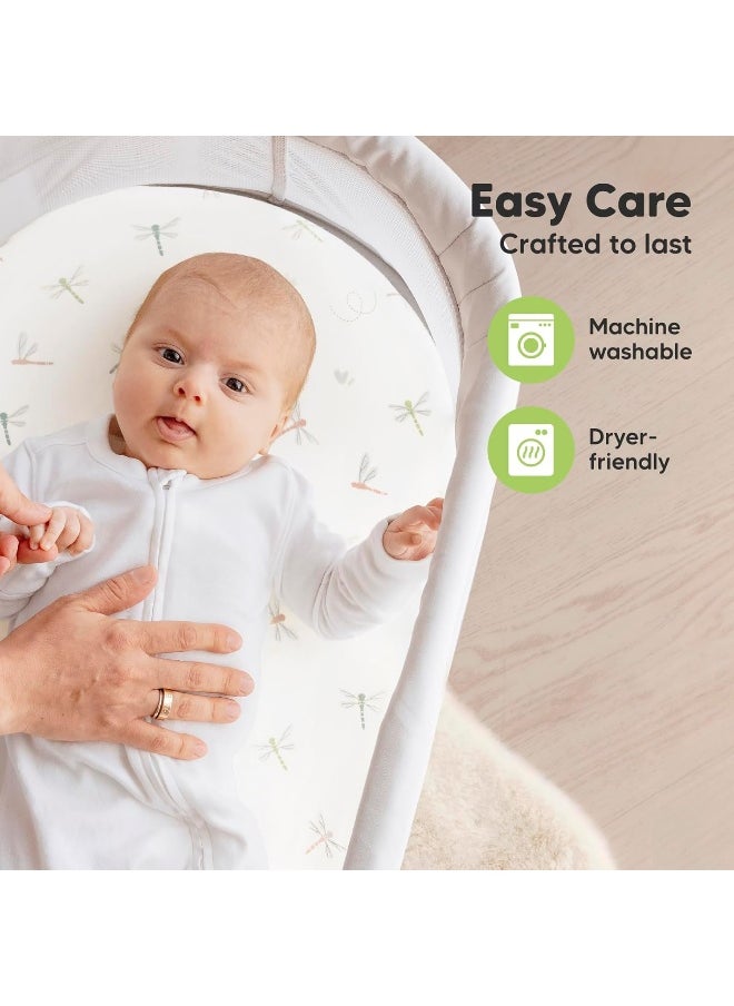 2-Pack Organic Bassinet Sheets for Girls, Boys - 100% Cotton Bassinet Mattress Sheets Compatible with Halo Bassinest Swivel Sleeper, Graco, Baby Delight, Chicco, Unisex Fitted Bassinet Sheets (Meadow)