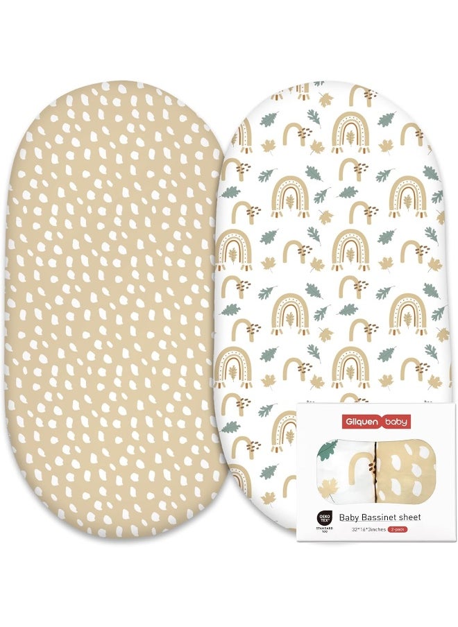 Bassinet Crib Sheets Set, Breathable Cozy Fitted Mattress Sheet, Elastic Travel Crib Fashionable Floral Pattern, Standard Cradle Safe Sheets for Baby Boy Girls 32