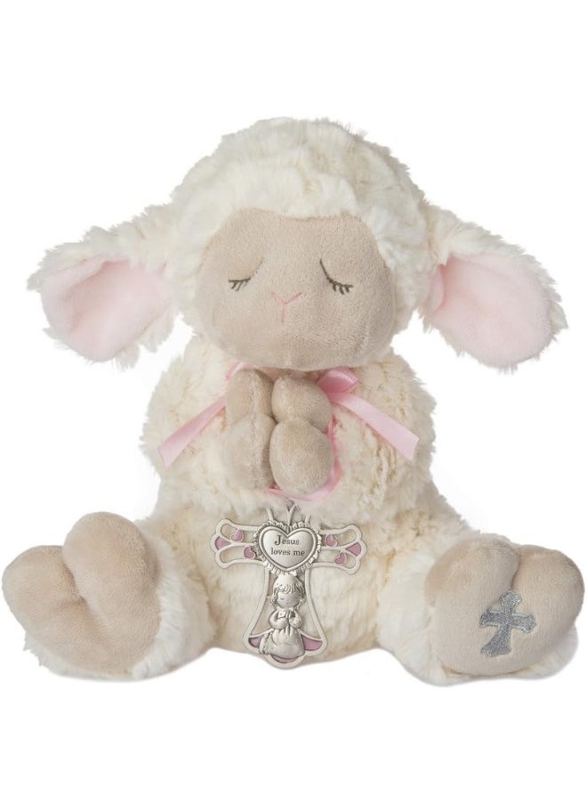 Ganz Serenity Lamb with Crib Cross Christening or Baptism Gift, Pink