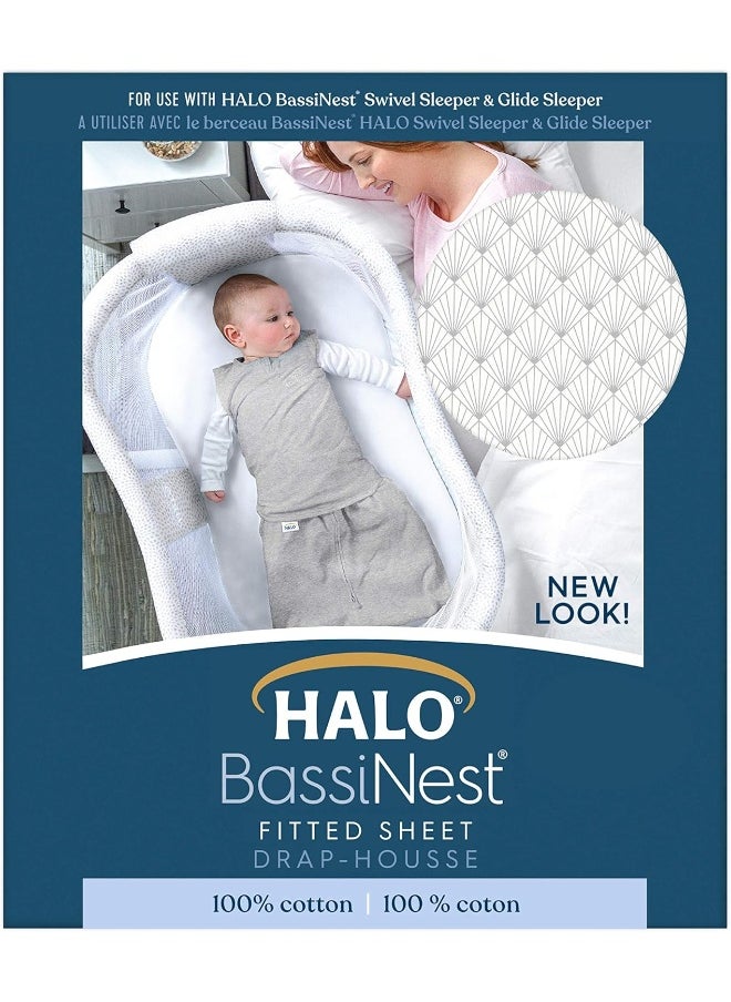 HALO BassiNest Fitted Sheet – 100% Cotton, Soft and Breathable Bassinet Sheet for Babies, 30” x 16” Pre-Shrunk Sheet, Pebble