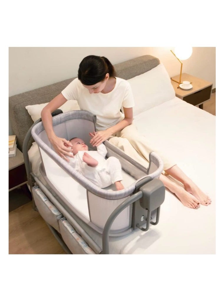 Portable Baby Bedside Crib, 3-in-1 Adjustable Height Bassinet with Canopy, Foldable Swing Bed