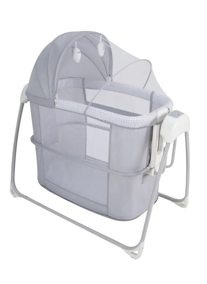 Portable Baby Bedside Crib, 3-in-1 Adjustable Height Bassinet with Canopy, Foldable Swing Bed
