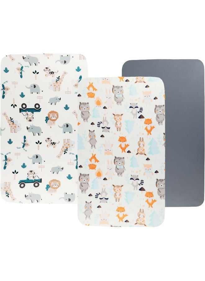 Tontukatu Bassinet Sheet Set 3 Pack Jersey Knit Ultra Soft Flexible Breathable Baby Girl Boy Fit for Halo, MiClassic, Chicco Lullago Mattress and More, Elephant Tiger, Fox & Grey
