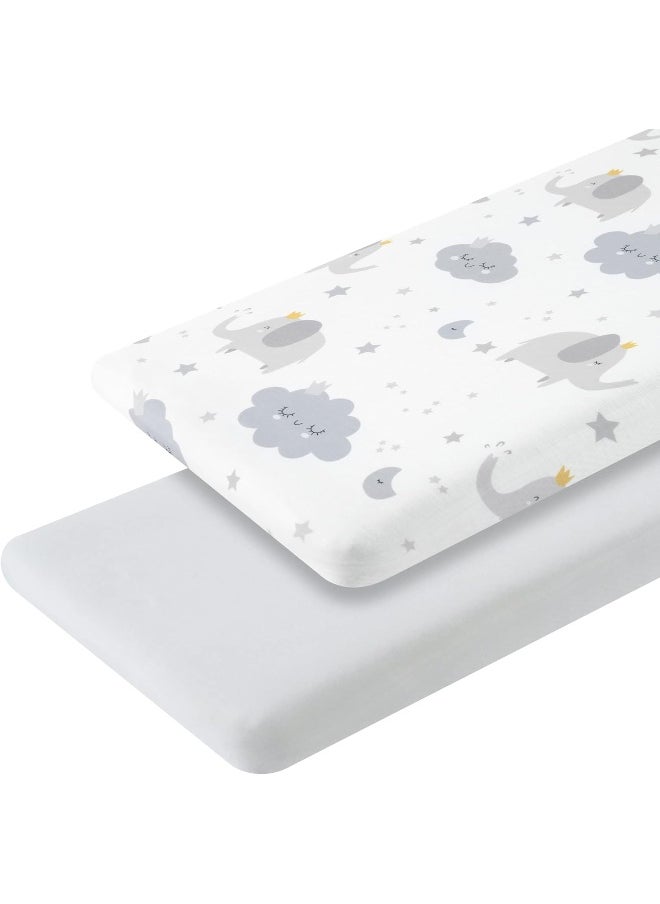 TILLYOU Baby Bassinet Sheets for Girls Boys, Fit for Hourglass Oval Rectangle Bassinet Mattress Sheets, 33”X16”, 2 Pack Elephant & Cloud Gray