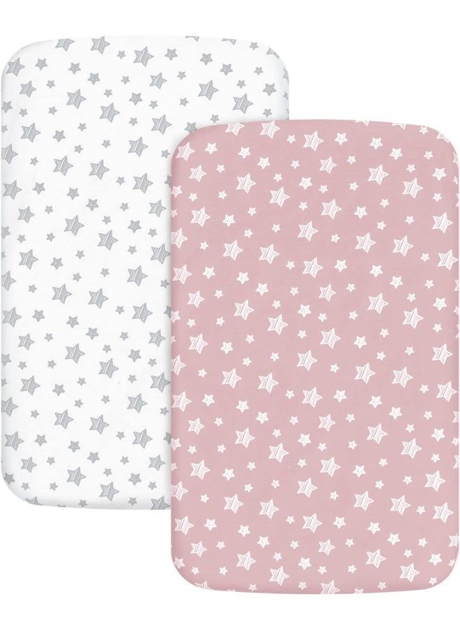 Moonsea Bedside Sleeper Bassinet Sheets 2 Pack Compatible with Mika Micky & MiClassic & Milliard Bassinet, Fit Most Bedside Sleeper Bassinet Mattress, Pink & White