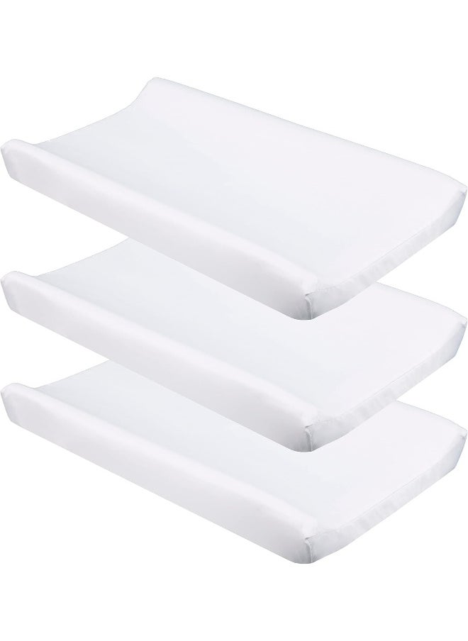 CaSaJa White Diaper Changing Pad Cover with Strap Holes Set of 3, Snug Fit 4-Sided Contoured Changing Table Pad 16x31 16x32, Fitted Change Pad Sheet Neutral, 100% Silky Soft Microfiber