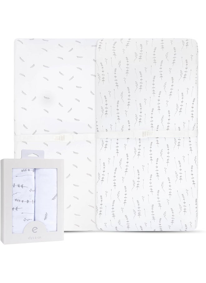 Ely's & Co. Changing Pad Cover 2 Pack - Baby Changing Pad Cover with 100% Jersey Cotton - Changing Pad Covers for Girls and Boys, Newborn Essentials (Forest Grey Leaf Floral)