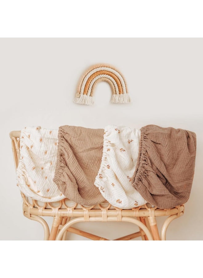Konssy Muslin Changing Pad Cover for Baby Girls Boys, 100% Cotton Fitted Diaper Chang Table Covers, Soft Breathable Changing Pad Sheets, 2 Pack (Camel,Sun)