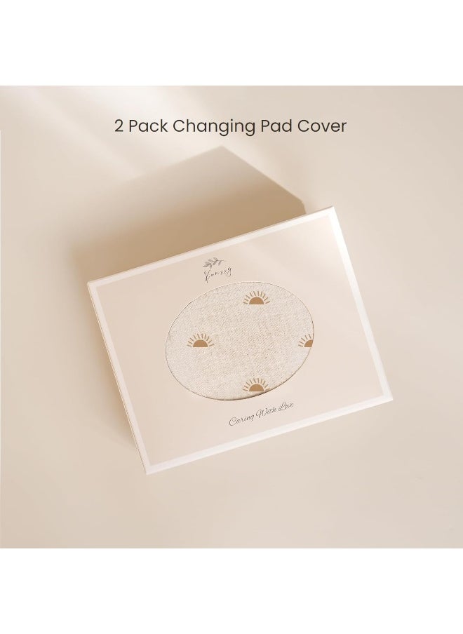 Konssy Muslin Changing Pad Cover for Baby Girls Boys, 100% Cotton Fitted Diaper Chang Table Covers, Soft Breathable Changing Pad Sheets, 2 Pack (Camel,Sun)