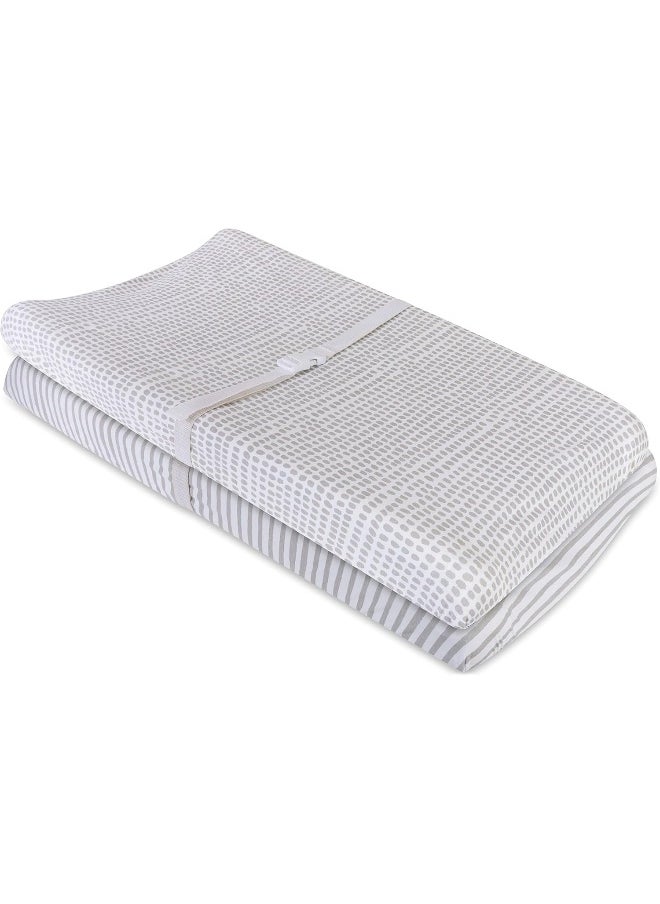 Ely's & Co. Patent Pending Waterproof Changing Pad Cover Set | Cradle Sheet Set, no Need for Changing Pad Liner Taupe Splash & Stripe 2 Pack