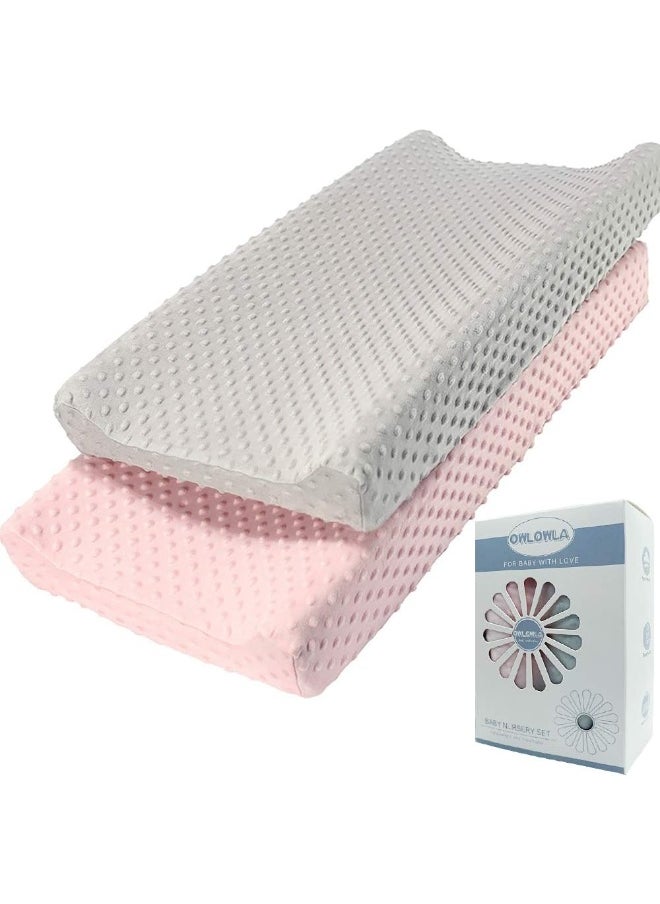Owlowla Changing Pad Cover, Soft Minky Dots Changing Table Sheets for Baby Boy and Girl 2Pack (Grey/Pink)