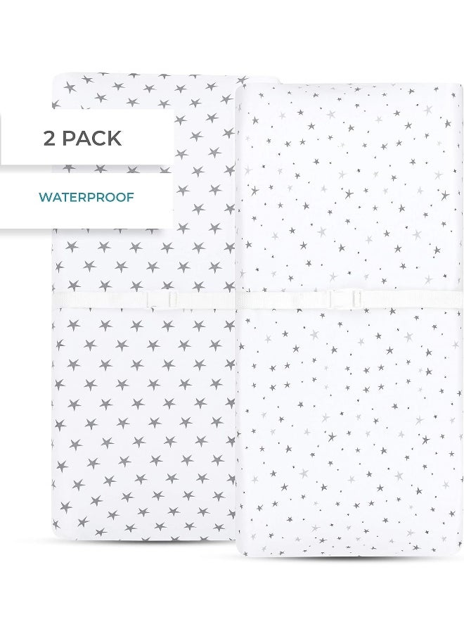Ely’s & Co. Patent Pending Waterproof Changing Pad Cover|Cradle Sheet 2-Pack Set for Baby Boy - 100% Cotton, Jersey Knit Cotton Sheets with Waterproof Lining — Grey Stars