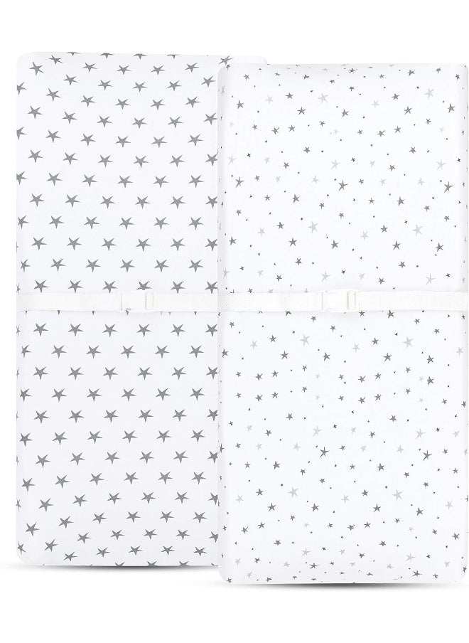 Ely’s & Co. Patent Pending Waterproof Changing Pad Cover|Cradle Sheet 2-Pack Set for Baby Boy - 100% Cotton, Jersey Knit Cotton Sheets with Waterproof Lining — Grey Stars
