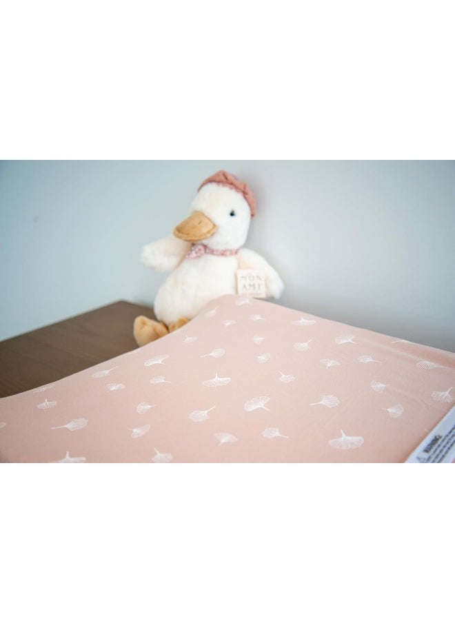 Ely's & Co. Changing Pad Covers│Cradle Sheets 2-Pack — Combed, 100% Jersey Cotton for Baby Girl — Rosewater Pink, Pin Dots Gingko Leaves