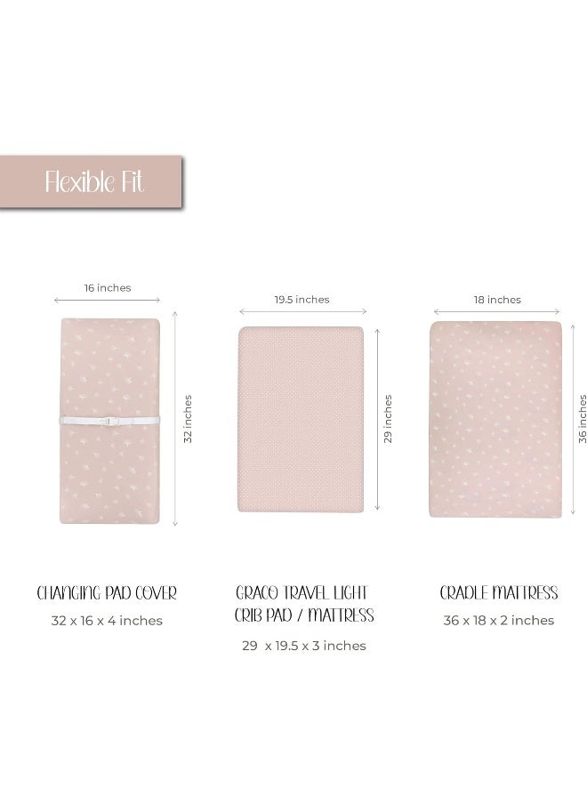 Ely's & Co. Changing Pad Covers│Cradle Sheets 2-Pack — Combed, 100% Jersey Cotton for Baby Girl — Rosewater Pink, Pin Dots Gingko Leaves