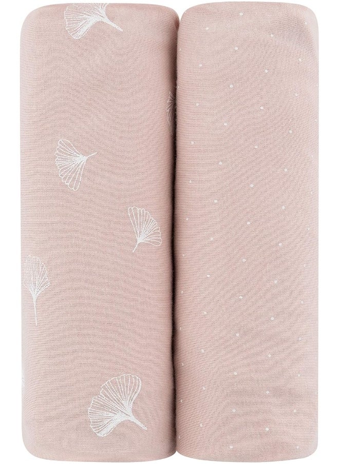 Ely's & Co. Changing Pad Covers│Cradle Sheets 2-Pack — Combed, 100% Jersey Cotton for Baby Girl — Rosewater Pink, Pin Dots Gingko Leaves