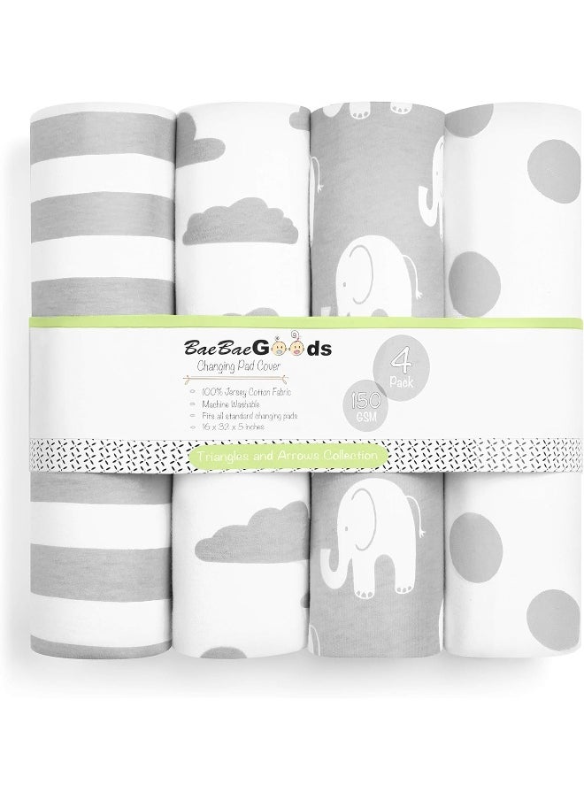 Changing Pad Cover – Premium Baby Changing Pad Covers 4 Pack – Boy or Girl Changing Pad Cover – Pure Jersey Knit Machine Washable Grey and White Changing Table Cover – Diaper Changing Pad Cover Sheets