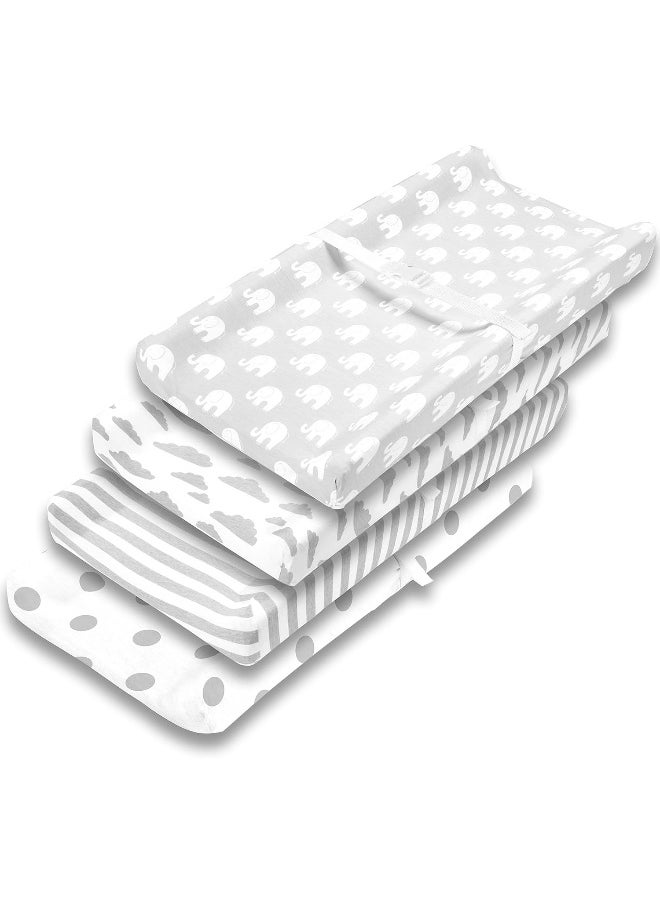 Changing Pad Cover – Premium Baby Changing Pad Covers 4 Pack – Boy or Girl Changing Pad Cover – Pure Jersey Knit Machine Washable Grey and White Changing Table Cover – Diaper Changing Pad Cover Sheets